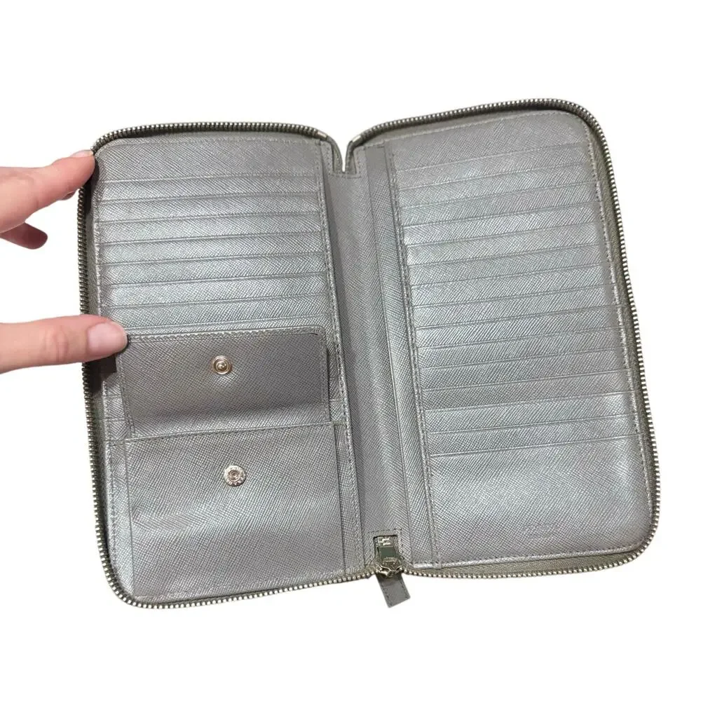 Auth Prada Grey Saffiano Leather Double Zip Travel Organizer Wallet Large - Picture 10 of 16